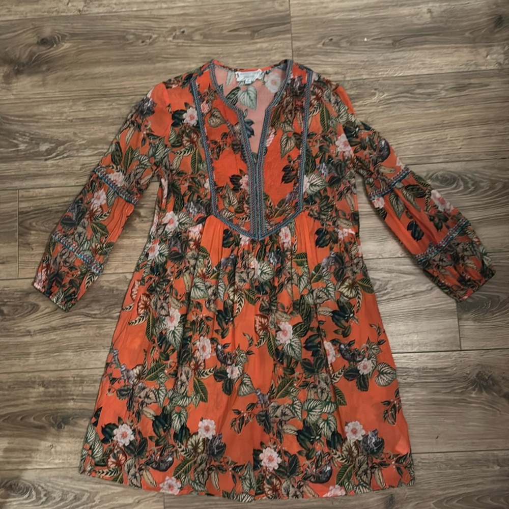 Johnny Was "Calme" V-neck Tunic Dress Sze XS EUC floral print boho hippie Fall